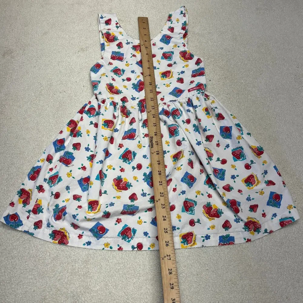 Vintage OshKosh B'Gosh Dress Girls 6X White Jumper Cherry Strawberries Made USA